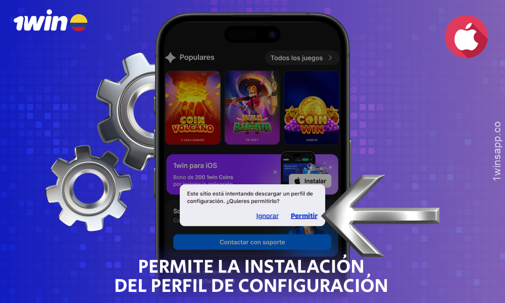 Permita la instalación del perfil de configuración para descargar la aplicación móvil 1win Colombia para iOS