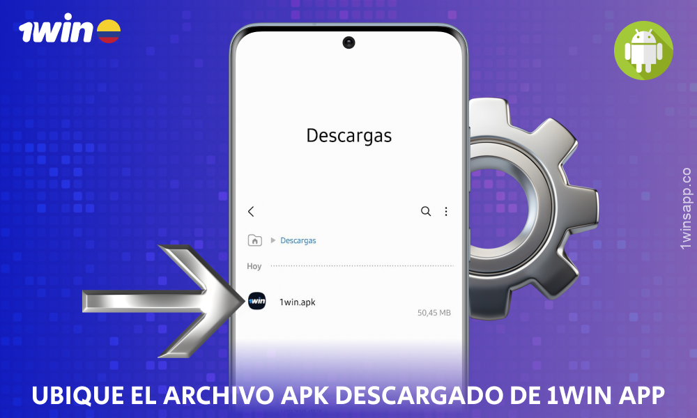 Busca el archivo APK descargado de la aplicación 1win para Android en los archivos de tu smartphone